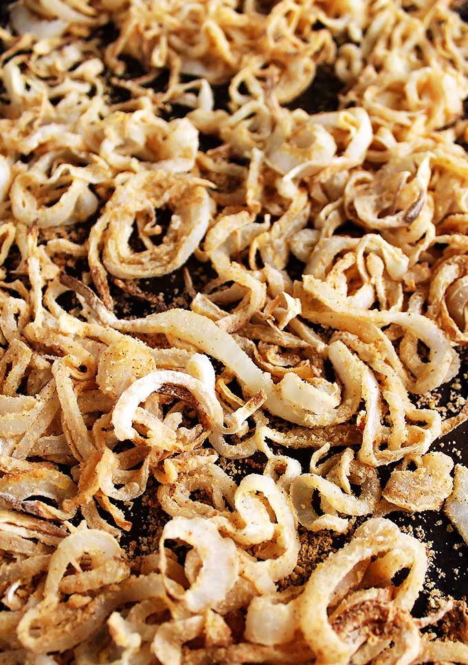 Gluten Free Onion Straws for green bean casserole. Oven baked and easy to make! | robustrecipes.com
