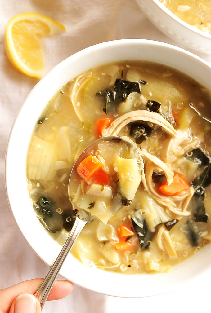 Lemon Artichoke Soup - Comforting and warming, hearty, yet light. This recipe is EASY to make and perfect for cold days. Gluten free/Dairy Free | robustrecipes.com