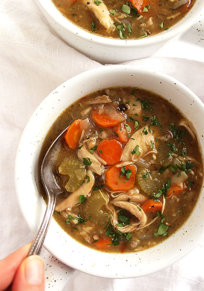16 Gluten Free Soups for When You're Sick - Slow Cooker Chicken and Wild Rice Soup | robustrecipes.com
