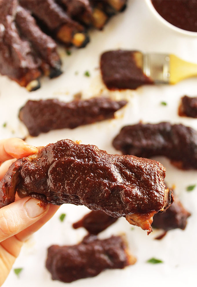 Easiest Ever Smoky Slow Cooker Ribs - These ribs are rubbed with a smoky spice rub and brushed with an easy homemade smoky BBQ sauce, They are cooked in the slow cooker for a super flavorful and super tender ribs that are just as good as when they are made in the oven. Perfect recipe for summer! So Yum! Gluten Free/Dairy Free | robustrecipes.com