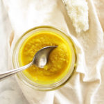 Golden coconut butter (5 Ingredients) - Rich creamy coconut butter with a hint of warming, turmeric and honey for sweetness. Inspired by the amazing turmeric milk. This recipe is easy to make, only requires 5 ingredients and 15 minutes. Spread it on toast, swirl it into yogurt or oatmeal, spread it on chocolate, or just eat it plain - So YUM! Vegan/gluten free/ refined sugar free | robustrecipes.com