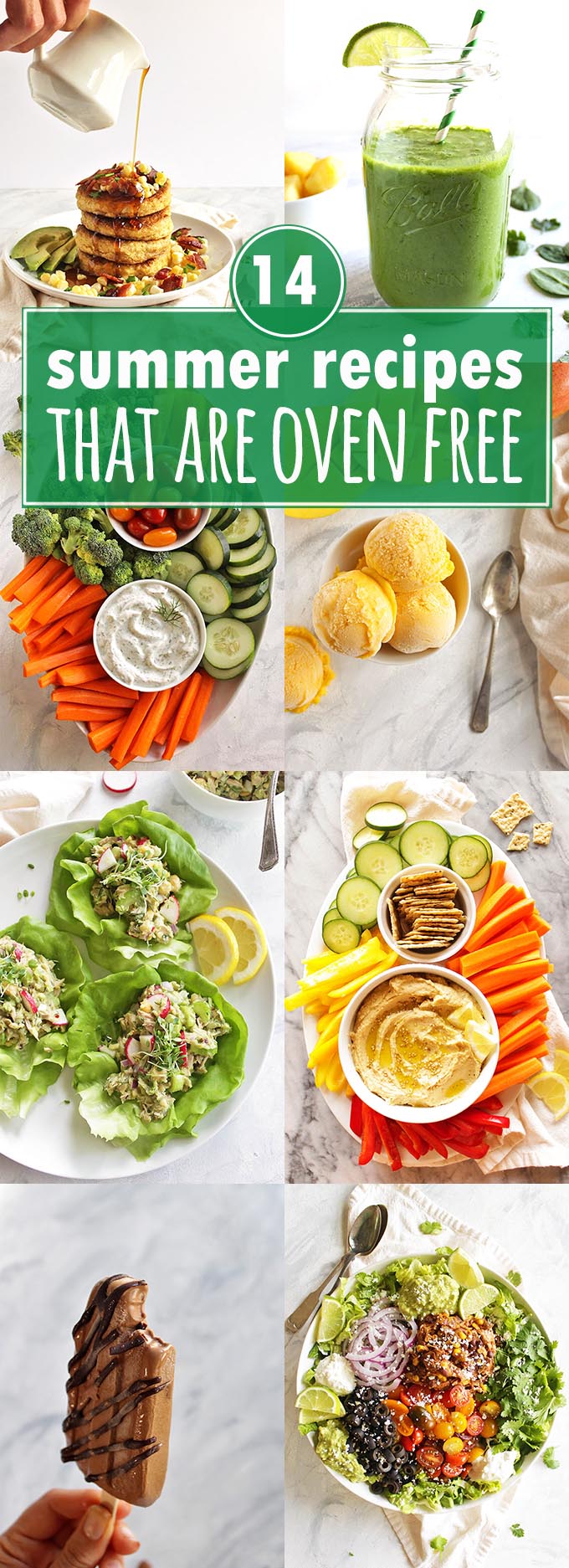 A collection of 14 summer recipes that are oven free. There are a mix of salads, frozen desserts, dips, and breakfast! #summer #recipes #glutenfree | robustrecipes.com
