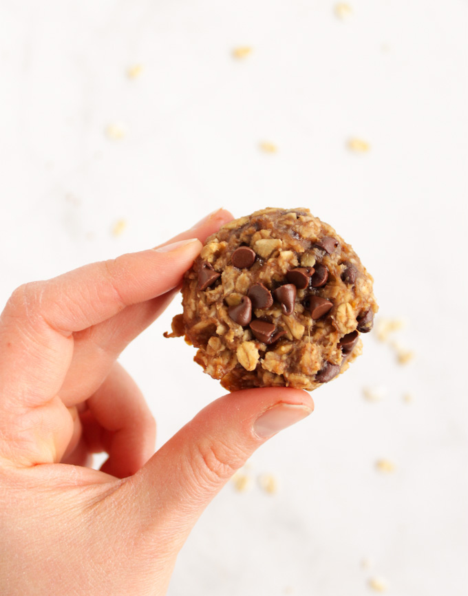  5 Ingredient Banana Peanut Butter Oatmeal Snack Cookies - the perfect way to use up over ripened bananas. They make a great snack, breakfast, or a healthy dessert. #glutenfree #easyrecipe #bananas #oats #vegan #peanutbutter #healthysnack | robustrecipes.com