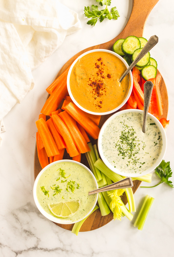 3 Healthy Ranch Dressing Recipes with Greek Yogurt - that creamy, tang-y, herb-y dressing we love made with clean ingredients. The flavors are: classic ranch, chipotle ranch, & jalapeno lime ranch. they can be used as a dip for veggies or dressing for salads. The possibilities are endless! #health #ranchdressing #ranchdip #salads #veggies #veggieplatter #Greekyogurt #easyrecipe #cleaningredients #cleaneating #glutenfree #vegetarian #probiotics #guthealth #herbs #chipotle #chipotleranch #mealprep #lunch #appetizer #jalapeno | robustrecipes.com