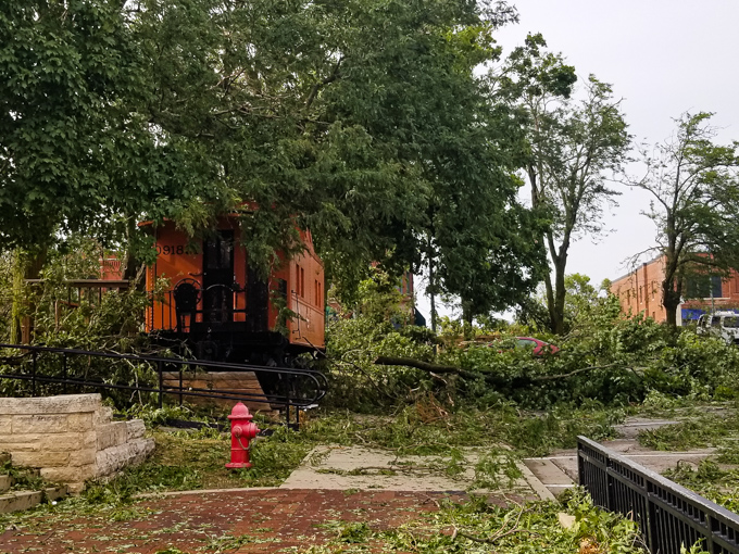 The aftermath of derecho land hurricane, 2020, in Cedar Rapids, Iowa.