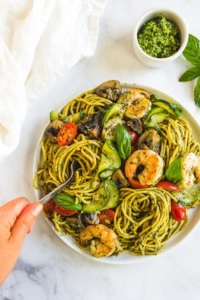 Summer Pesto Pasta with Shrimp - Robust Recipes