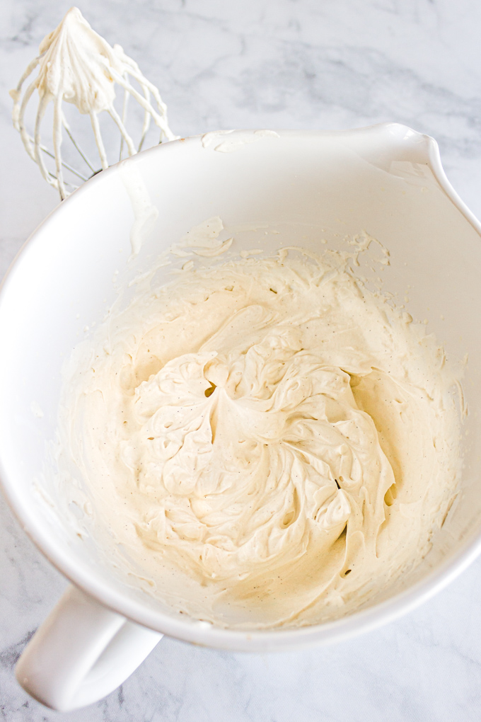 whipped cream in a mixing bowl.