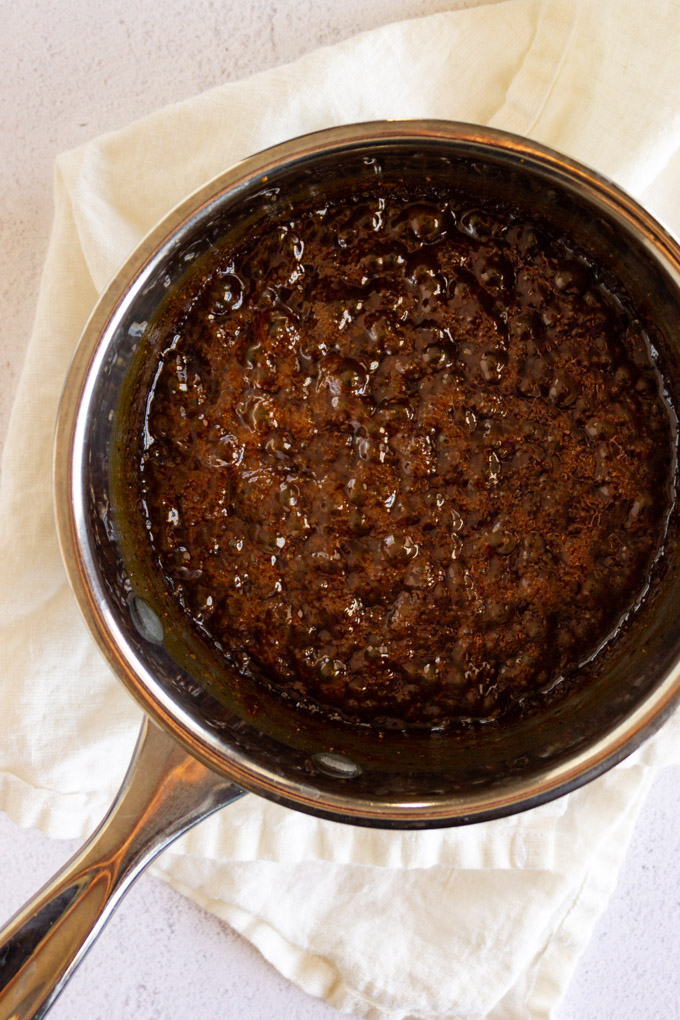 maple glaze in a sauce pan