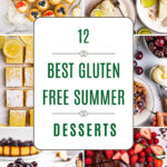 A collage of 12 gluten free summer desserts including lemon bars, key lime pie, chocolate covered strawberries, and no-bake treats.